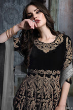 Anaita Black Embroidered Velvet Patiala Suit | Grocsy