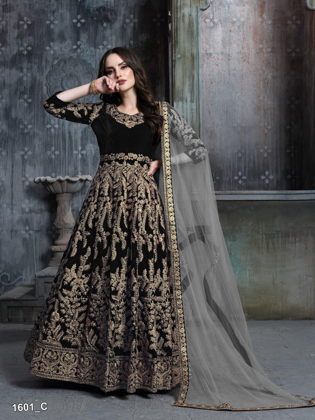 Anaita Black Embroidered Velvet Patiala Suit | Grocsy