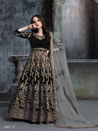 Anaita Black Embroidered Velvet Patiala Suit | Grocsy