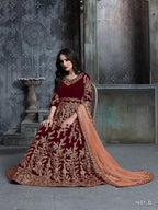 Anaita Maroon Embroidered Velvet Patiala Suit | Grocsy