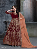 Anaita Maroon Embroidered Velvet Patiala Suit | Grocsy