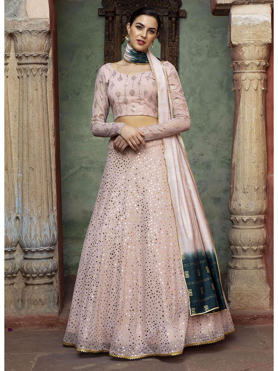 Myra Dusty Pink Georgette Embroidered Designer Lehenga | Grocsy