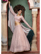 Myra Dusty Pink Georgette Embroidered Designer Lehenga | Grocsy