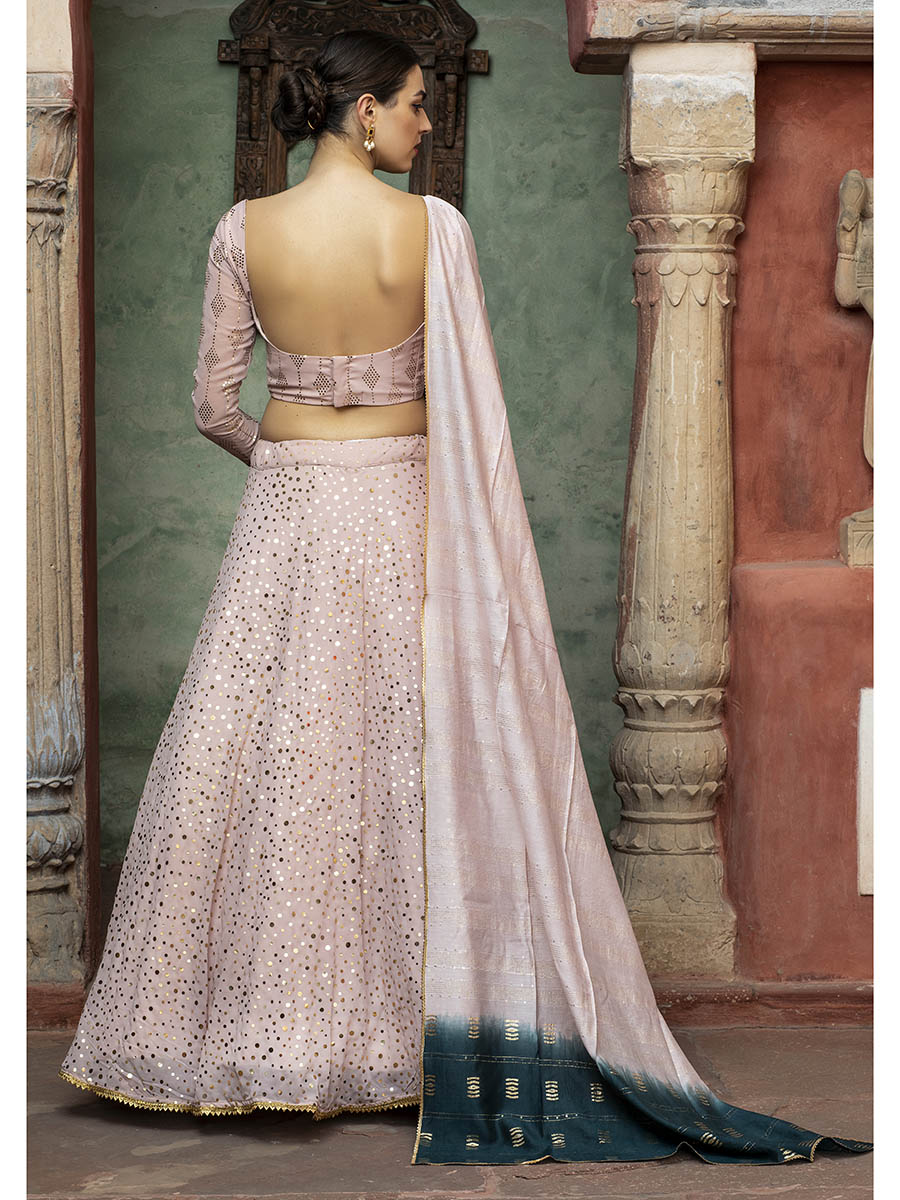 Myra Dusty Pink Georgette Embroidered Designer Lehenga | Grocsy