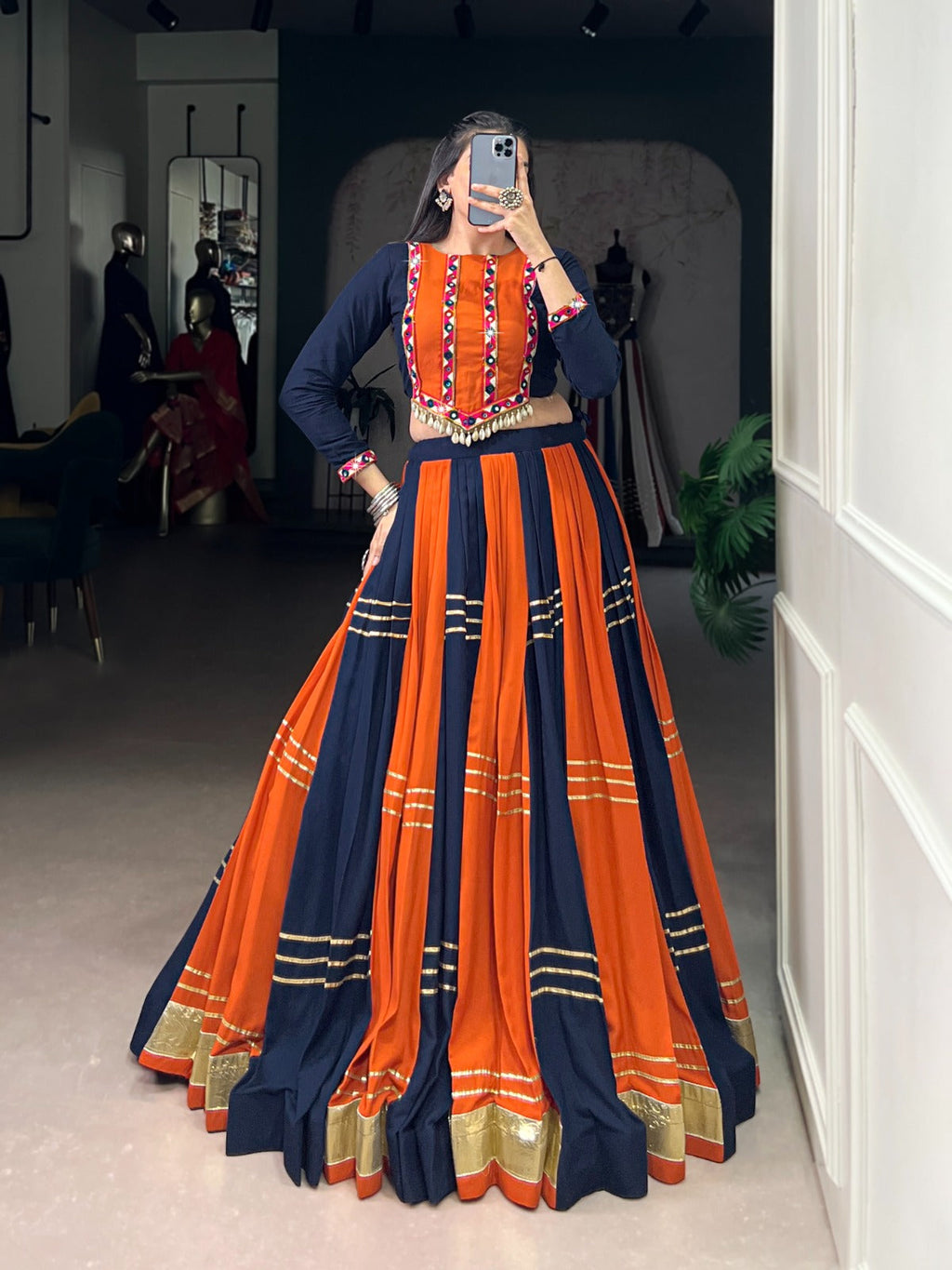 Lorenvalley Fashion Multicolor Pure Rayon Embossed Design With Gotta Patti Lace Touch Up Lehenga Choli | Grocsy