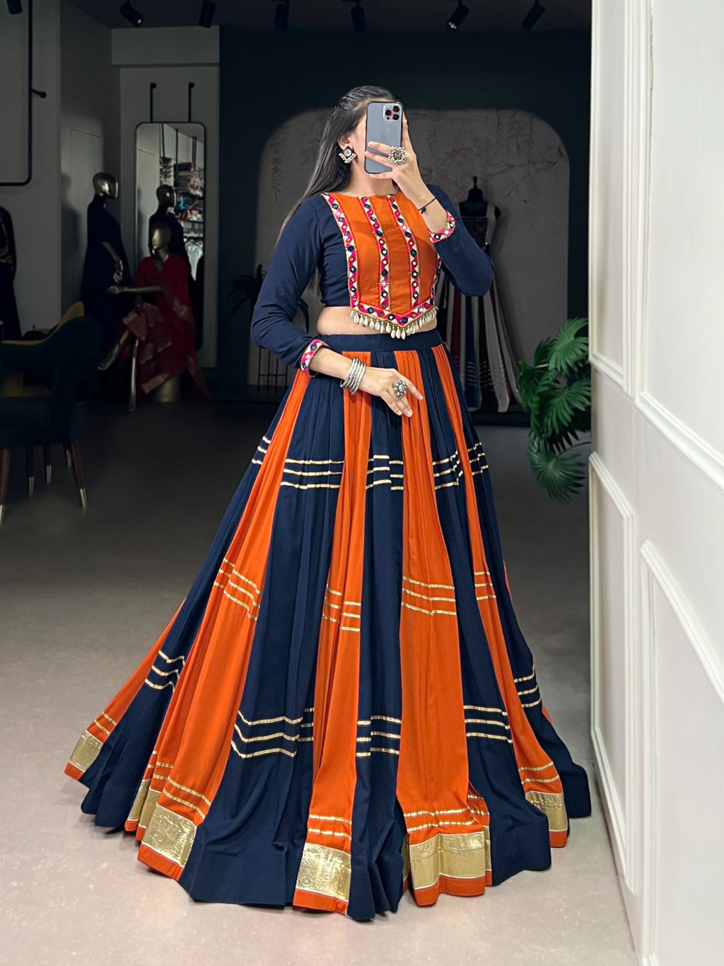 Lorenvalley Fashion Multicolor Pure Rayon Embossed Design With Gotta Patti Lace Touch Up Lehenga Choli | Grocsy