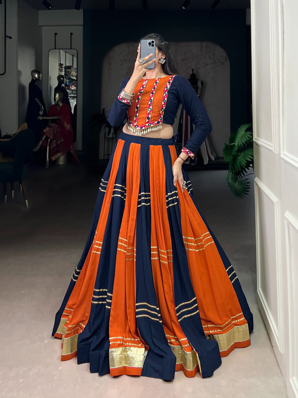 Lorenvalley Fashion Multicolor Pure Rayon Embossed Design With Gotta Patti Lace Touch Up Lehenga Choli | Grocsy