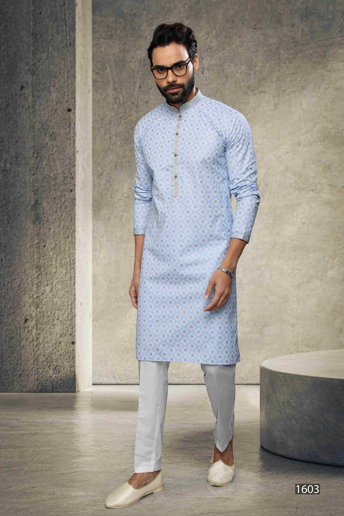 Raivat Ethnic Cotton Printed Work Kurta Pajama In Sky Blue Colour | Grocsy