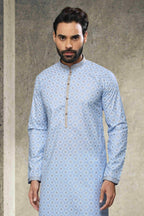 Raivat Ethnic Cotton Printed Work Kurta Pajama In Sky Blue Colour | Grocsy