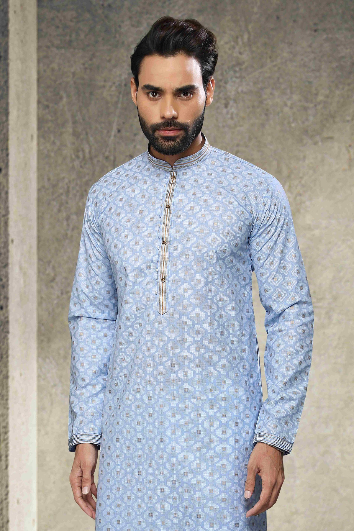 Raivat Ethnic Cotton Printed Work Kurta Pajama In Sky Blue Colour | Grocsy