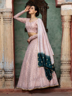 Myra Dusty Pink Georgette Embroidered Designer Lehenga | Grocsy