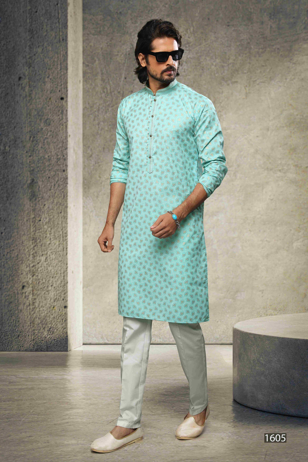 Raivat Ethnic Cotton Printed Work Kurta Pajama In Sea Green Colour | Grocsy