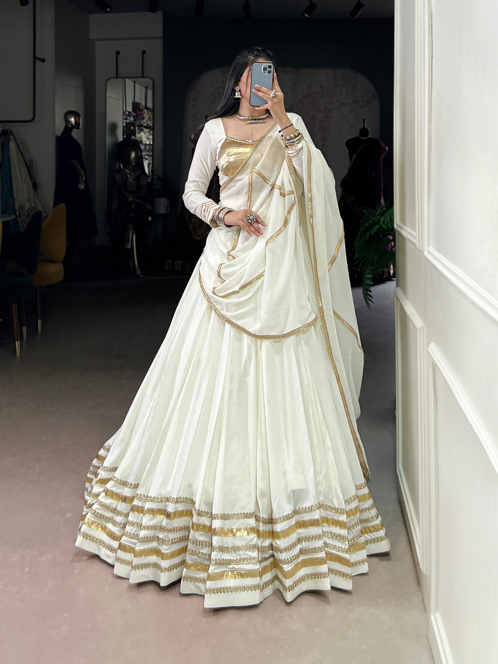 Lorenvalley Fashion White Pure Rayon Lace Touch Up Lehenga Choli with Dupatta | Grocsy