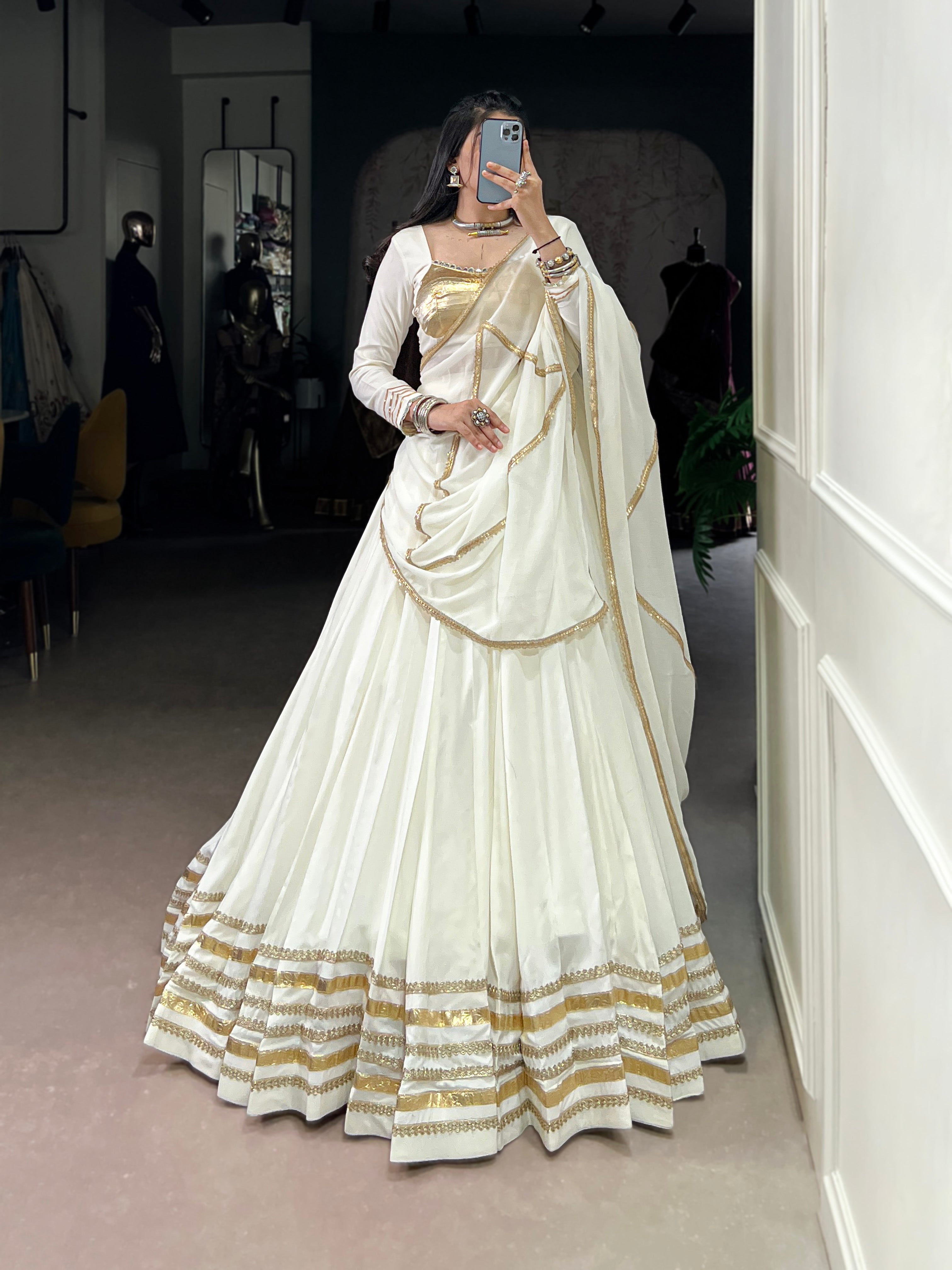 Lorenvalley Fashion White Pure Rayon Lace Touch Up Lehenga Choli with Dupatta | Grocsy