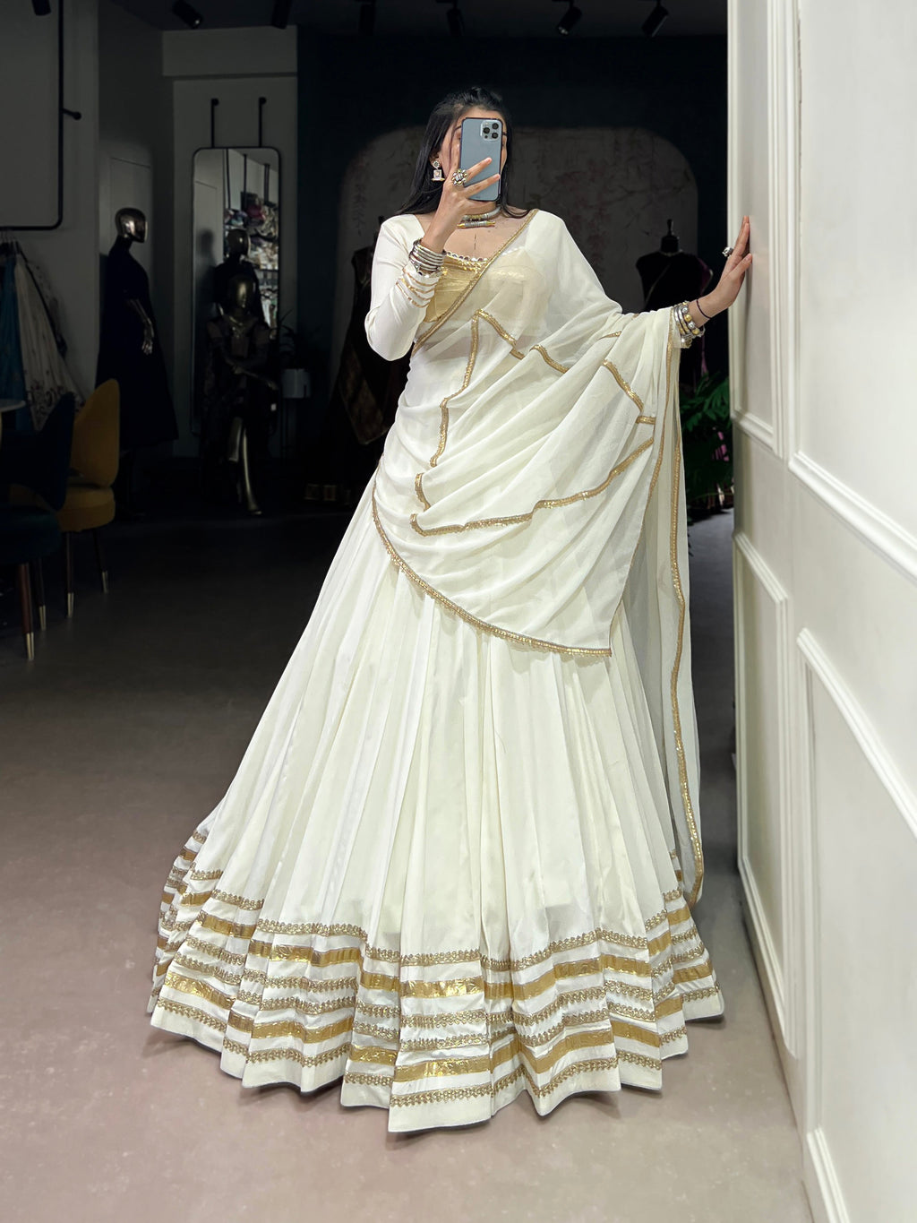 Lorenvalley Fashion White Pure Rayon Lace Touch Up Lehenga Choli with Dupatta | Grocsy