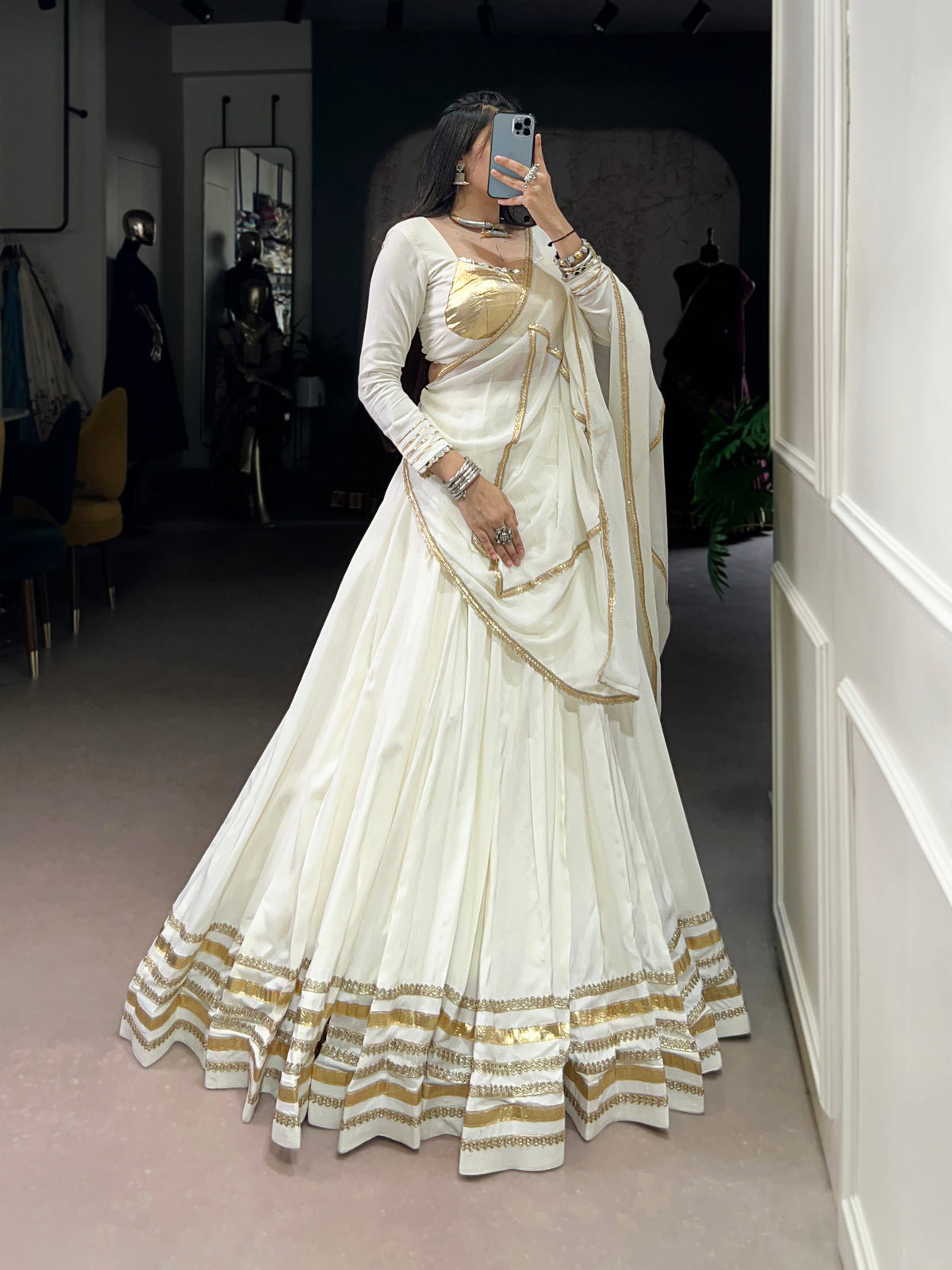 Lorenvalley Fashion White Pure Rayon Lace Touch Up Lehenga Choli with Dupatta | Grocsy