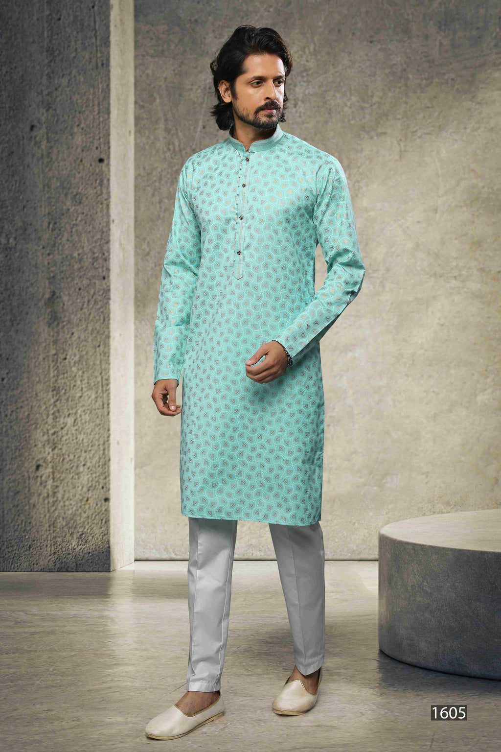 Raivat Ethnic Cotton Printed Work Kurta Pajama In Sea Green Colour | Grocsy