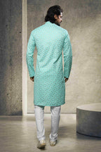 Raivat Ethnic Cotton Printed Work Kurta Pajama In Sea Green Colour | Grocsy