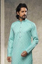 Raivat Ethnic Cotton Printed Work Kurta Pajama In Sea Green Colour | Grocsy