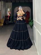 Lorenvalley Fashion Black Pure Rayon Plain With Gota Patti Touch Up Lehenga Choli with Koti | Grocsy