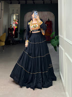Lorenvalley Fashion Black Pure Rayon Plain With Gota Patti Touch Up Lehenga Choli with Koti | Grocsy