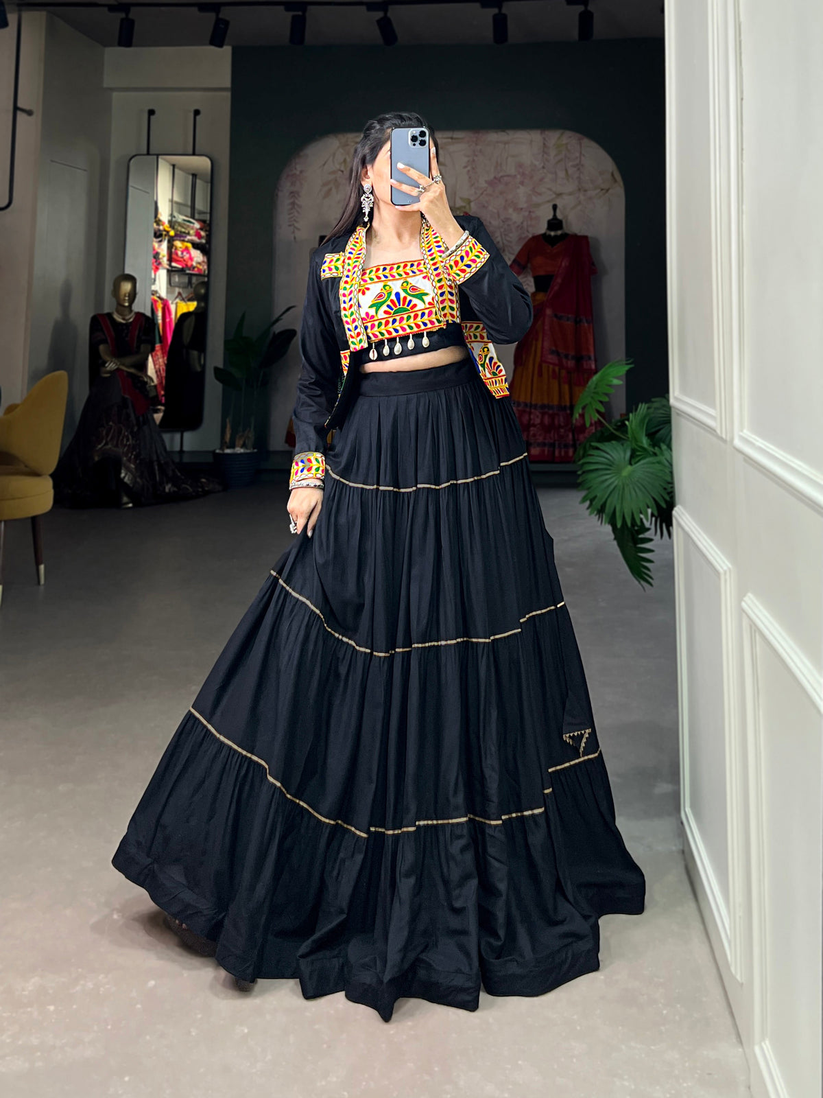 Lorenvalley Fashion Black Pure Rayon Plain With Gota Patti Touch Up Lehenga Choli with Koti | Grocsy