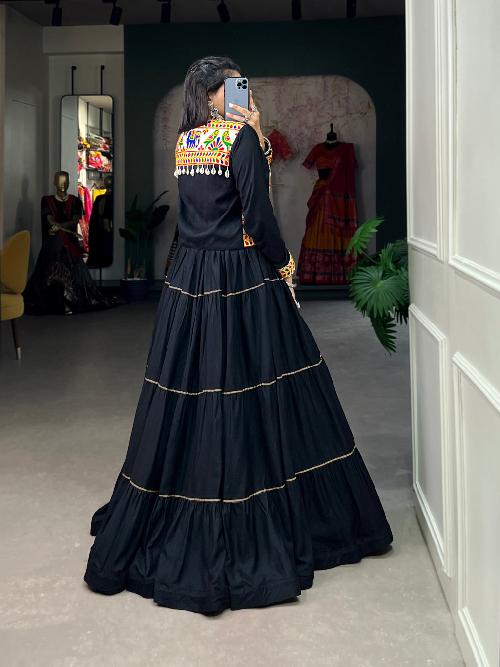 Lorenvalley Fashion Black Pure Rayon Plain With Gota Patti Touch Up Lehenga Choli with Koti | Grocsy
