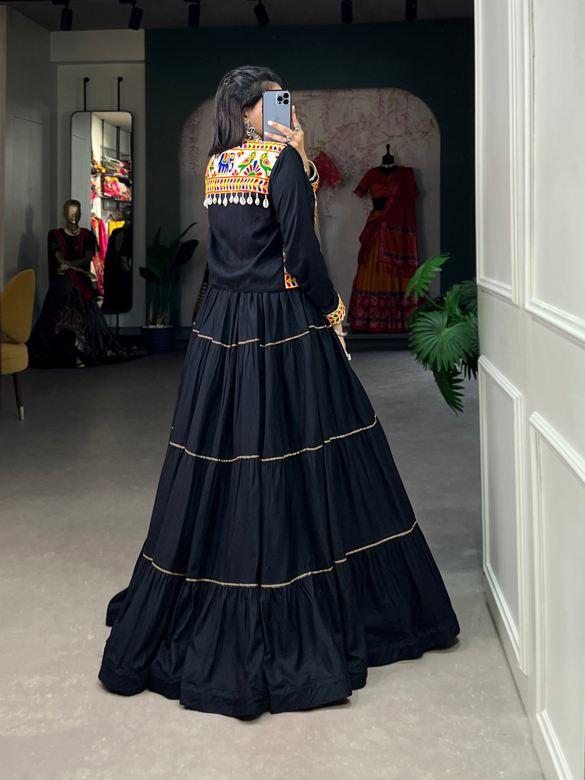Lorenvalley Fashion Black Pure Rayon Plain With Gota Patti Touch Up Lehenga Choli with Koti | Grocsy