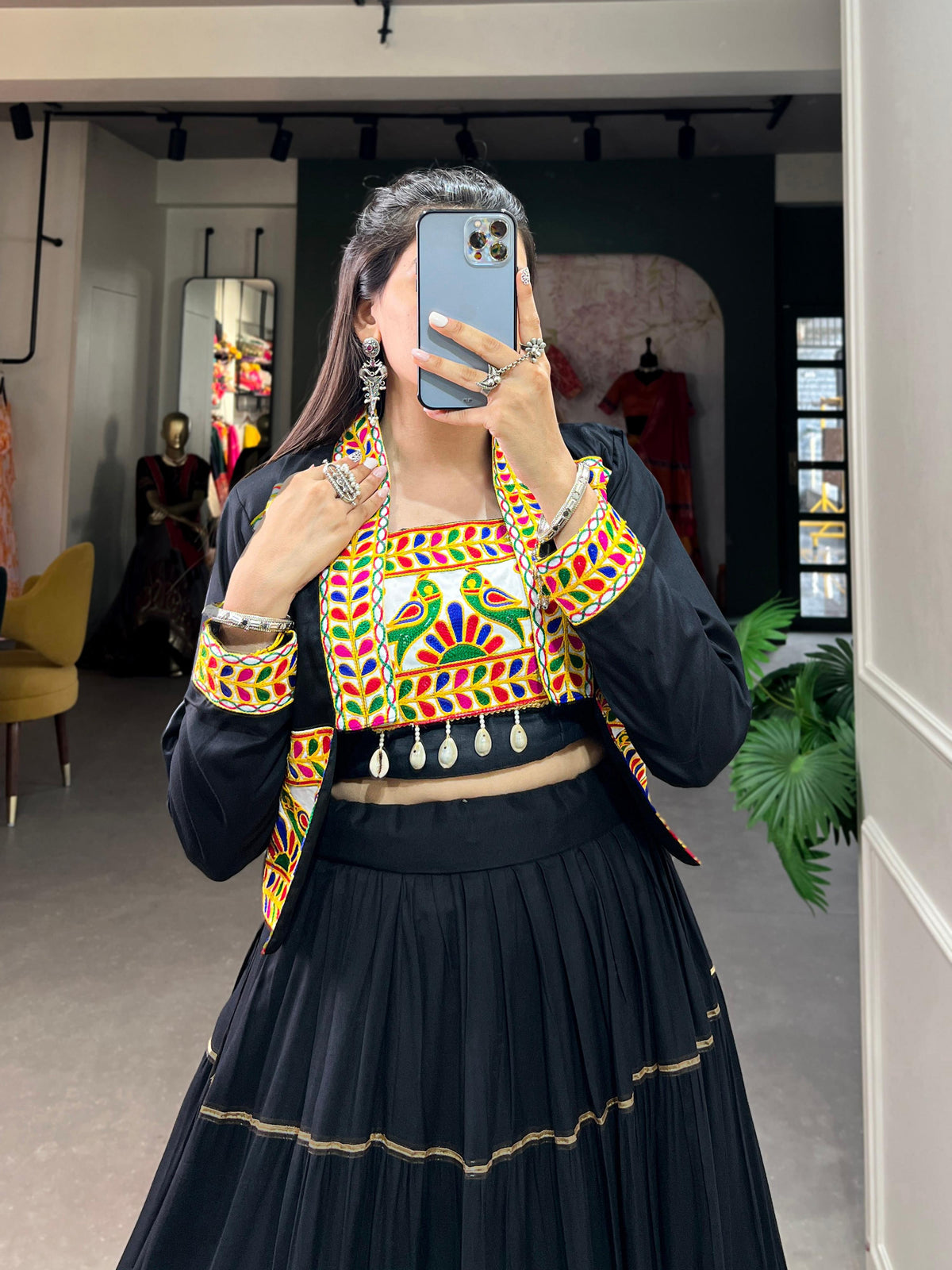 Lorenvalley Fashion Black Pure Rayon Plain With Gota Patti Touch Up Lehenga Choli with Koti | Grocsy