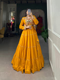 Lorenvalley Fashion Mustard Pure Rayon Plain With Gota Patti Touch Up Lehenga Choli with Koti | Grocsy
