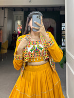 Lorenvalley Fashion Mustard Pure Rayon Plain With Gota Patti Touch Up Lehenga Choli with Koti | Grocsy