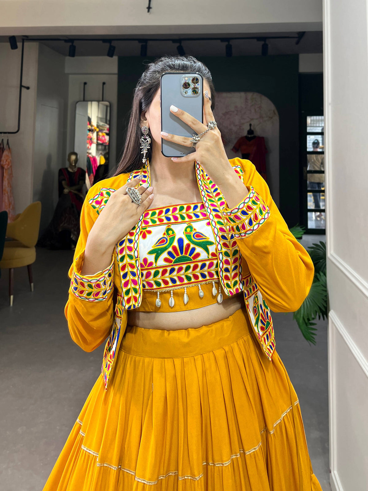 Lorenvalley Fashion Mustard Pure Rayon Plain With Gota Patti Touch Up Lehenga Choli with Koti | Grocsy