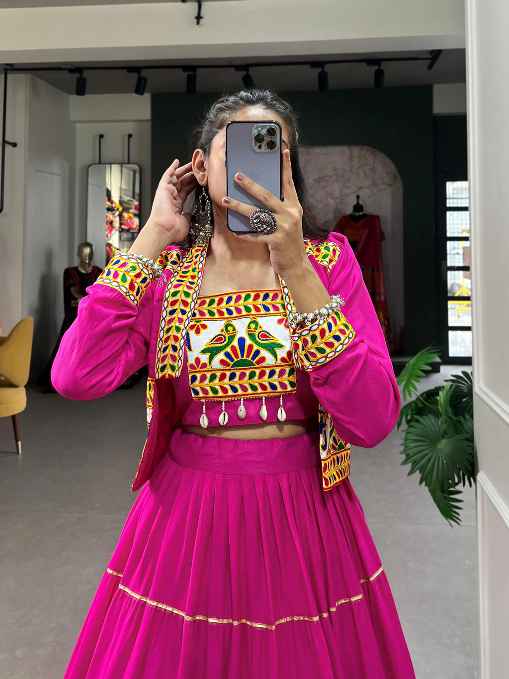 Lorenvalley Fashion Pink Pure Rayon Plain With Gota Patti Touch Up Lehenga Choli with Koti | Grocsy