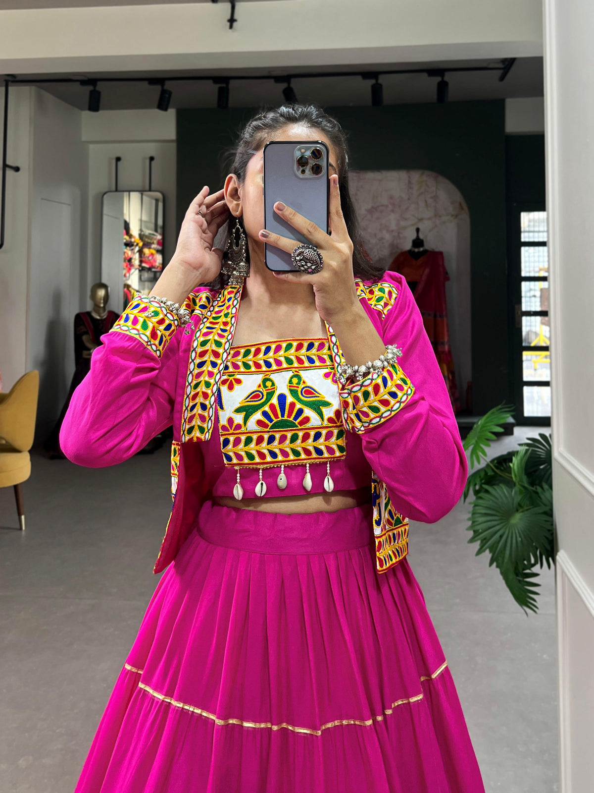 Lorenvalley Fashion Pink Pure Rayon Plain With Gota Patti Touch Up Lehenga Choli with Koti | Grocsy