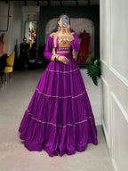 Lorenvalley Fashion Purple Pure Rayon Plain With Gota Patti Touch Up Lehenga Choli with Koti | Grocsy