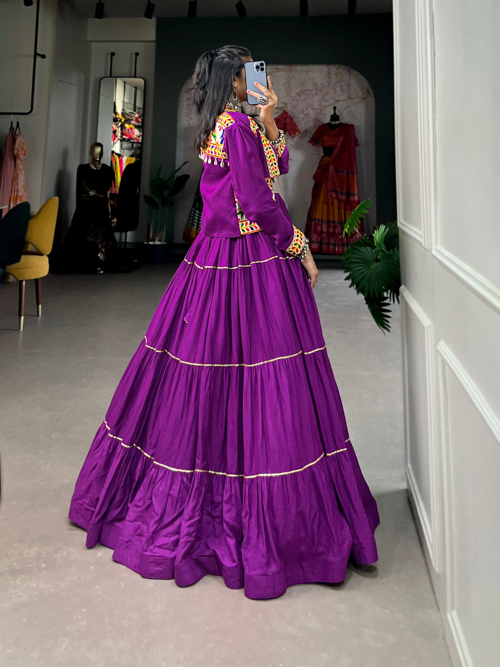 Lorenvalley Fashion Purple Pure Rayon Plain With Gota Patti Touch Up Lehenga Choli with Koti | Grocsy