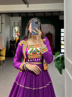 Lorenvalley Fashion Purple Pure Rayon Plain With Gota Patti Touch Up Lehenga Choli with Koti | Grocsy