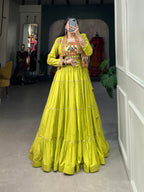 Lorenvalley Fashion Parotgreen Pure Rayon Plain With Gota Patti Touch Up Lehenga Choli with Koti | Grocsy