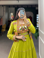 Lorenvalley Fashion Parotgreen Pure Rayon Plain With Gota Patti Touch Up Lehenga Choli with Koti | Grocsy