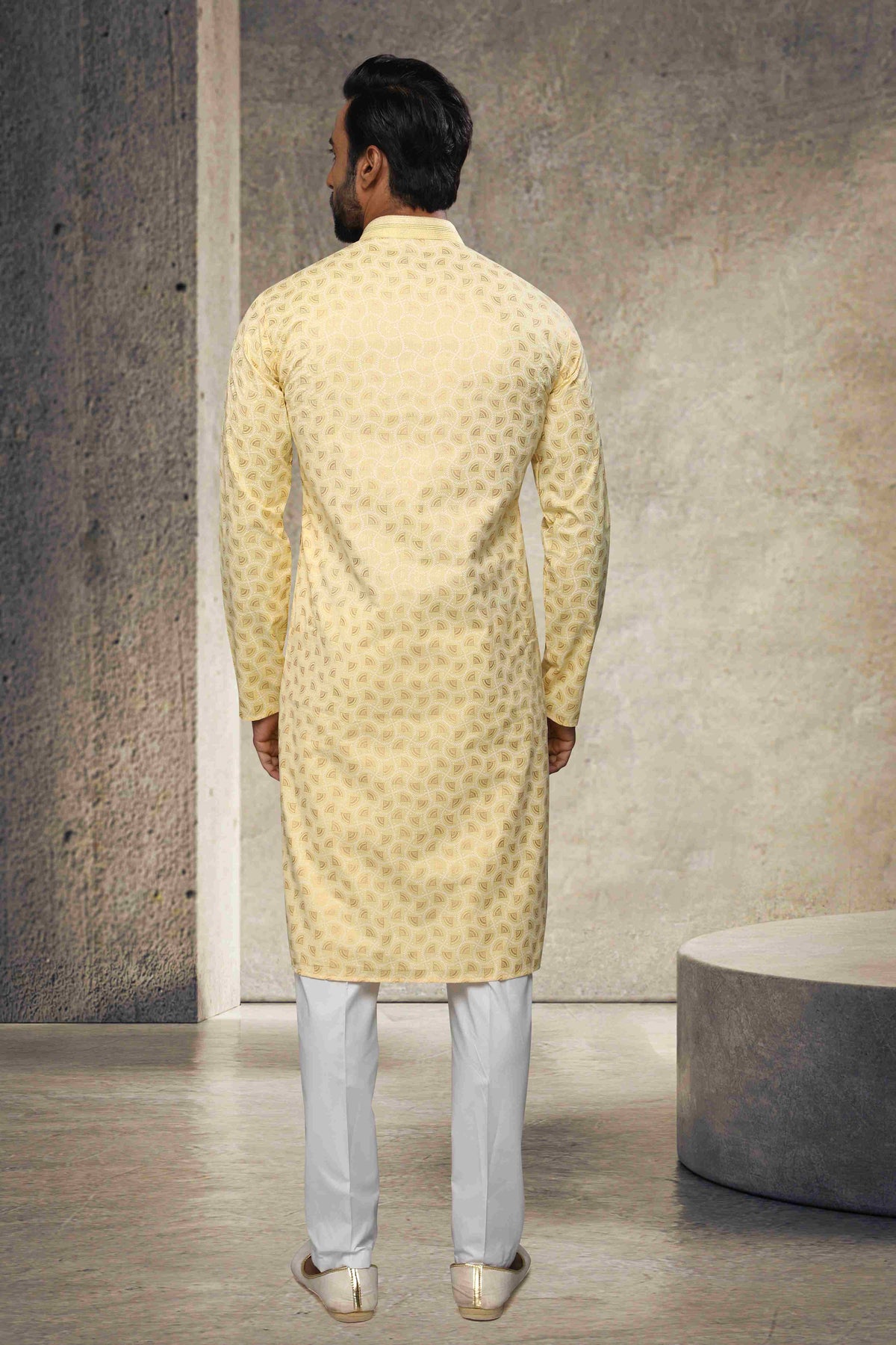 Raivat Ethnic Cotton Printed Work Kurta Pajama In Yellow Colour | Grocsy