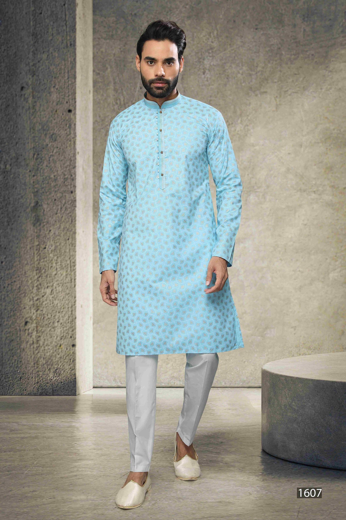 Raivat Ethnic Cotton Printed Work Kurta Pajama In Sky Blue Colour | Grocsy