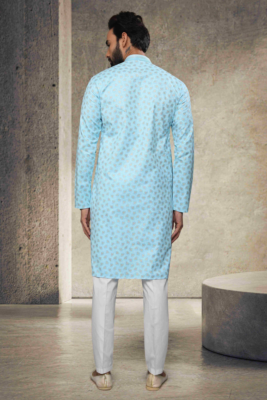 Raivat Ethnic Cotton Printed Work Kurta Pajama In Sky Blue Colour | Grocsy