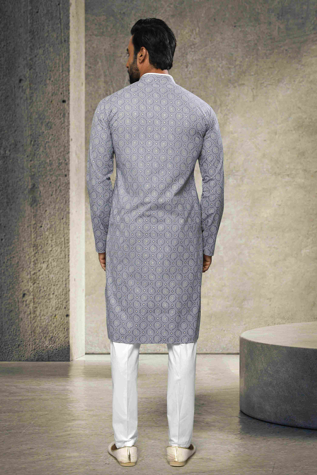 Raivat Ethnic Cotton Printed Work Kurta Pajama In Grey Colour | Grocsy