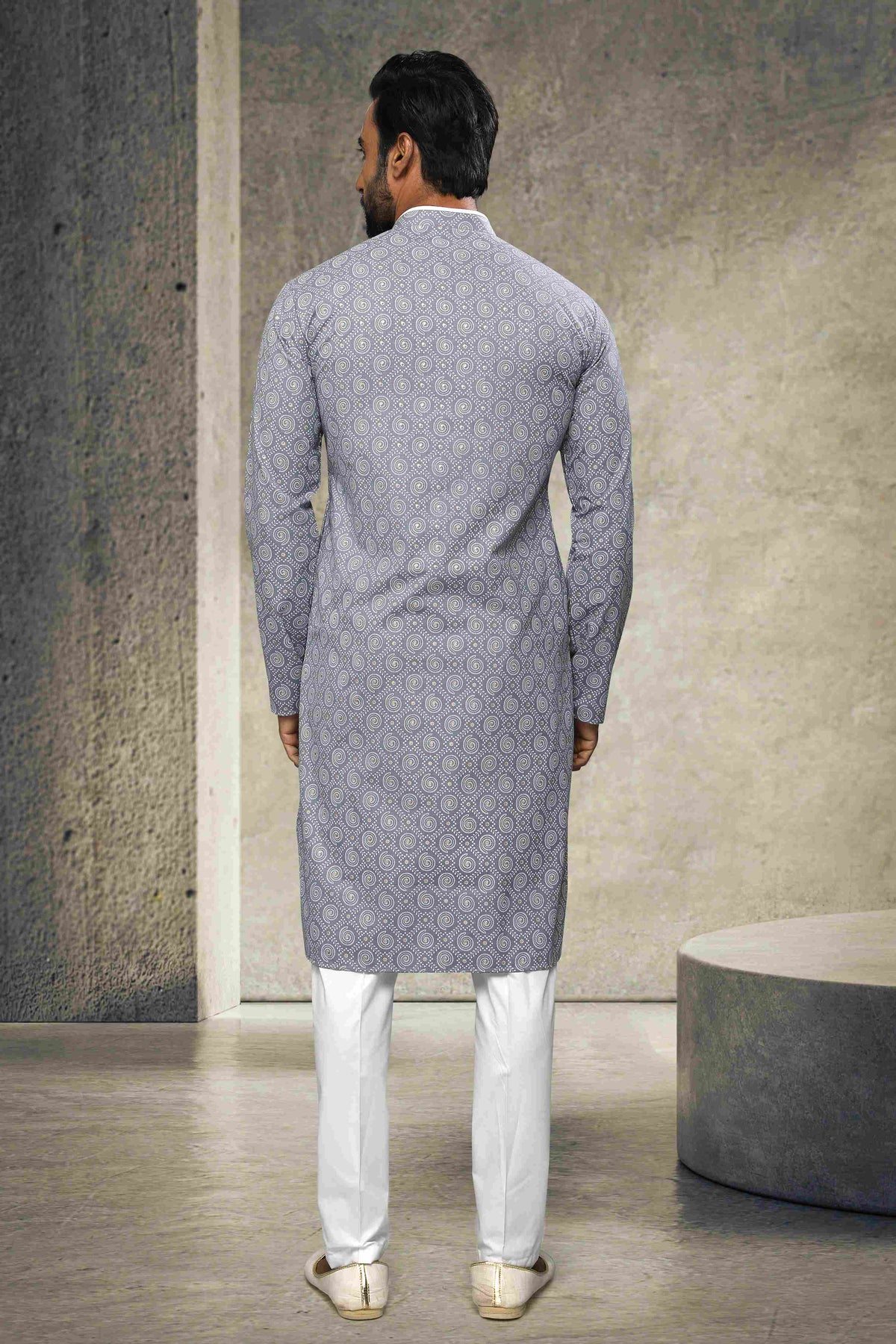 Raivat Ethnic Cotton Printed Work Kurta Pajama In Grey Colour | Grocsy