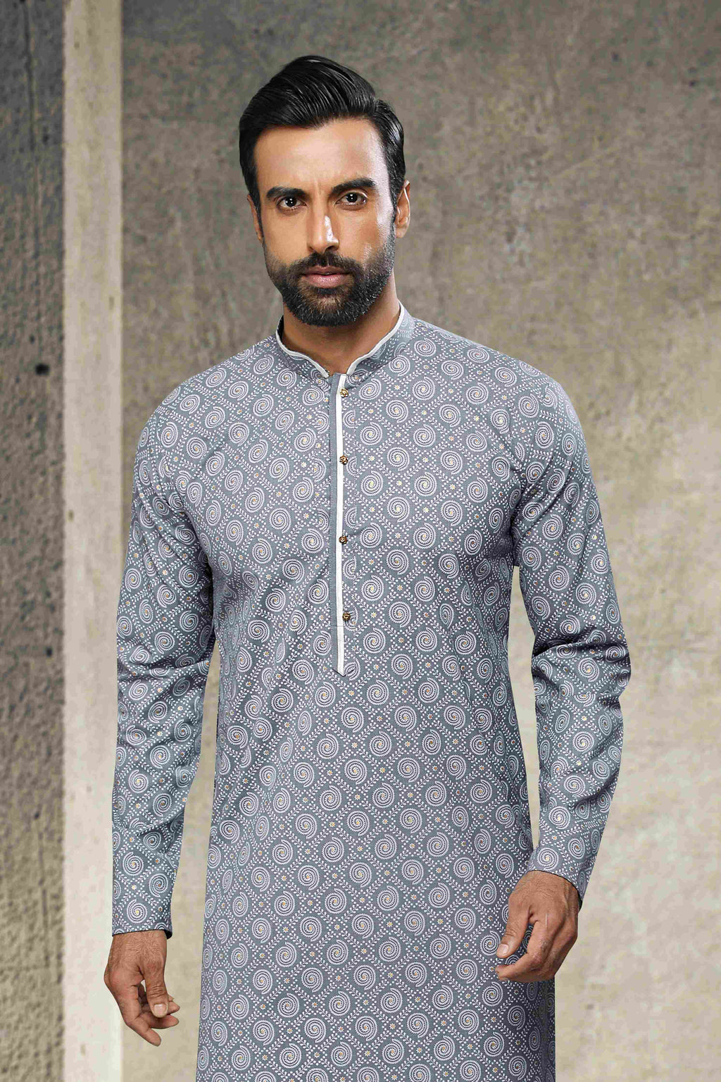 Raivat Ethnic Cotton Printed Work Kurta Pajama In Grey Colour | Grocsy