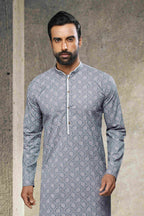 Raivat Ethnic Cotton Printed Work Kurta Pajama In Grey Colour | Grocsy