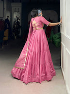 Lorenvalley Pink Pure Chanderi Plain Lehenga Choli Cowrie (Kodi) Lace Touch Up with Dupatta | Grocsy