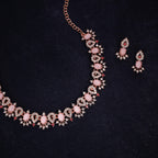 Tehzeeb Creations Baby Pink Colour Ad Studded Necklace Jewellery Set With Matching Earrings For Women And Girls | Grocsy