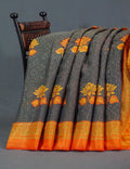 Grey Colour With Orange Blouse Cotton Brasso Saree By Gayathri Reddy Designer Studio | Grocsy