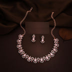 Tehzeeb Creations Baby Pink Colour Ad Studded Necklace Jewellery Set With Matching Earrings For Women And Girls | Grocsy